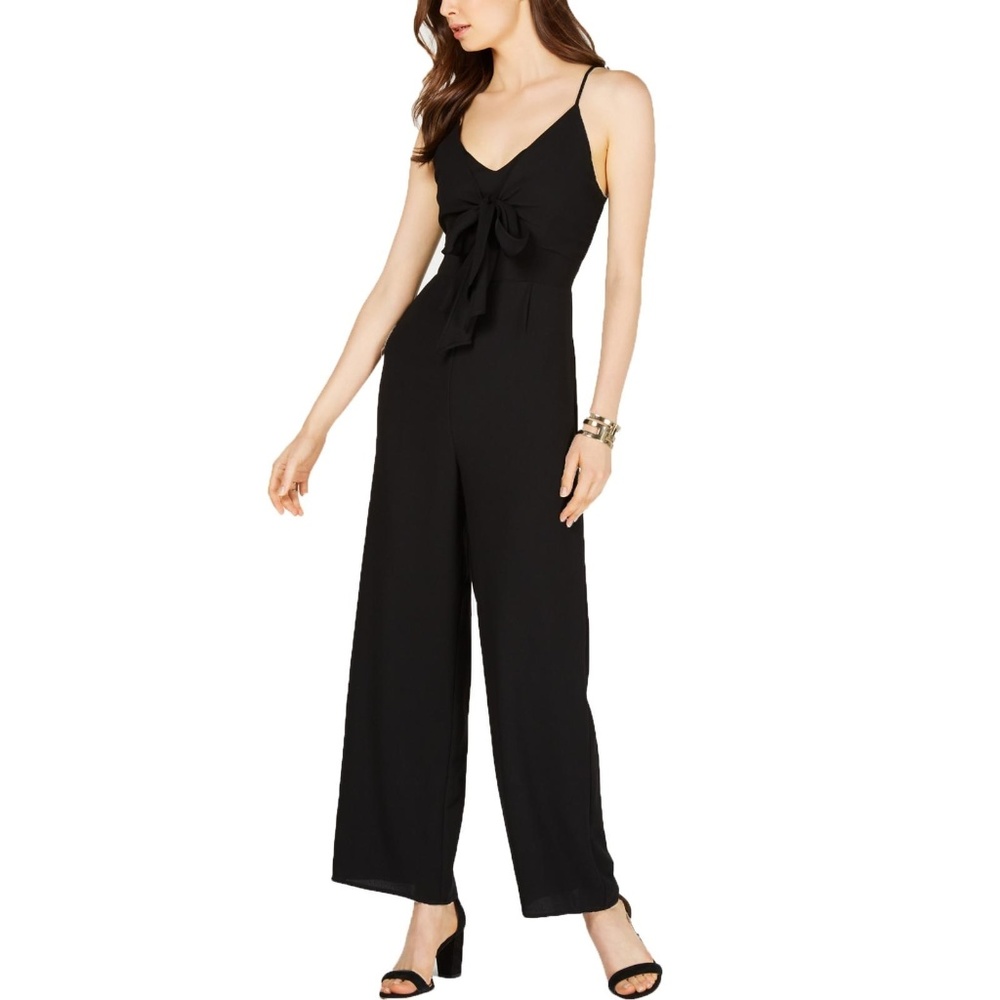 Black Tie Front Spaghetti Strap V Neck Jumpsuit